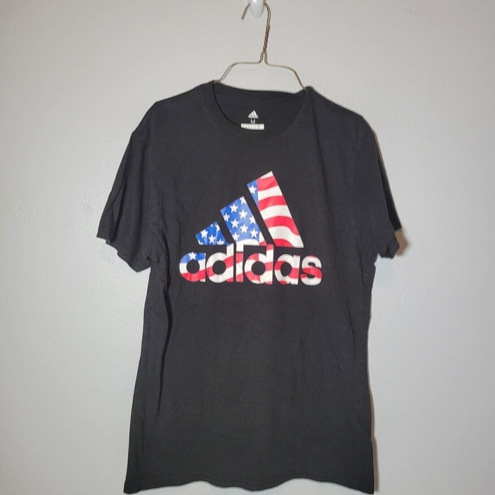 Primary image for Adidas Shirt Mens Medium American Red White Blue Stars Spell Out Golf Casual