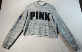 PINK Victoria&#39;s Secret Hoodie Womens Small Gray Cotton Long Raglan Sleeve Logo - £7.18 GBP