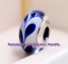 925 Sterling Silver Handmade Moments Blue Swirly Swirl Murano Glass Charm - $92.07 MXN