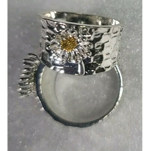 Handcrafted ~ Two-Tone Silver ~ Gold Wide Band ~ Sunflower Ring ~ Women's Size 9 Item image 3