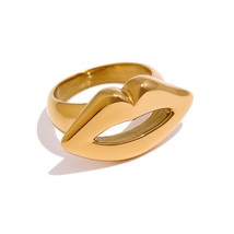 New Stainless Steel Lips Ring Statement Golden Metal Texture Rope Ring Waterproo - £11.00 GBP