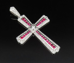 ROSS SIMON 925 Silver - Vintage Topaz &amp; Cubic Zirconia Cross Pendant - PT21623 - £51.55 GBP