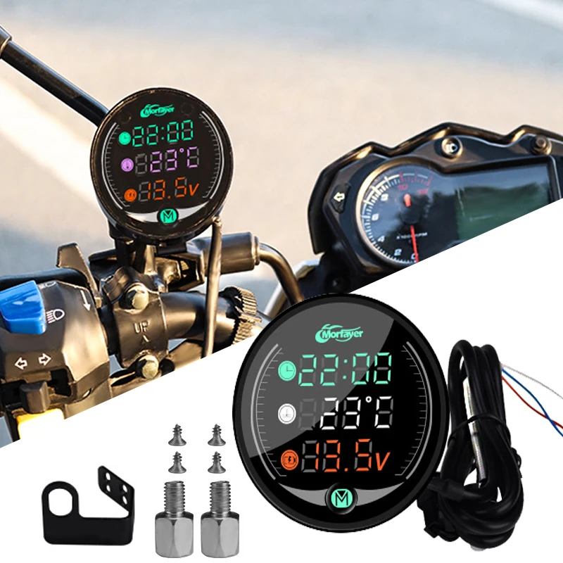 Otorcycle water temperature meter usb rechargable time voltmeter led night vision meter thumb200