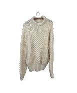 Oversized Unisex Cream Chunky Hand Knit Turtleneck Sweater Cable, Sz XL - $35.00