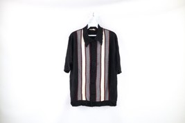 Vintage 50s Rockabilly Mens Medium Striped Panel Knit Collared Button Shirt USA - £140.10 GBP