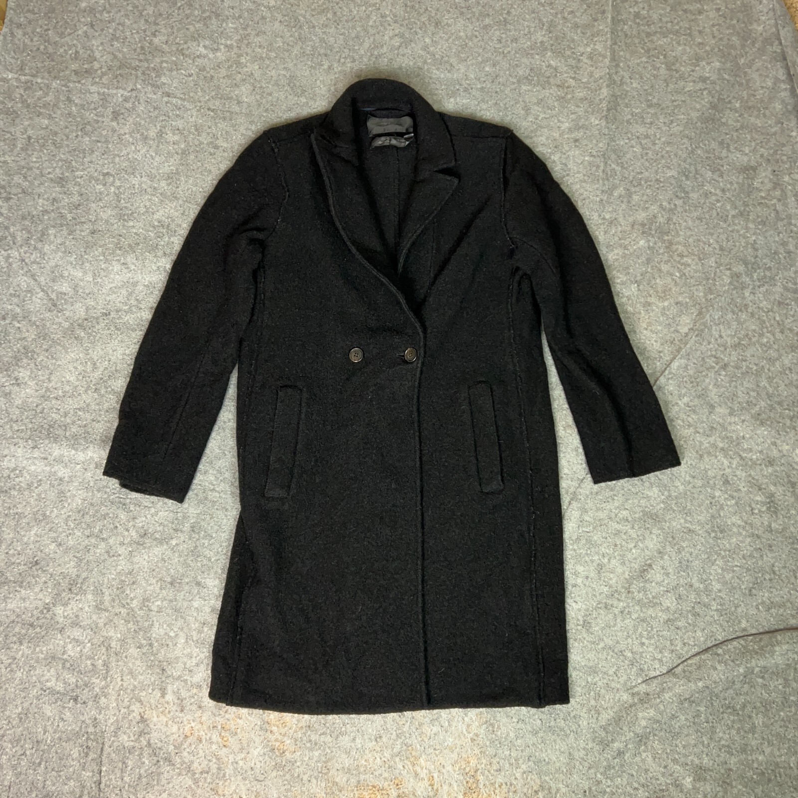 J Crew Womens Coat 6 Black Italian Boiled Wool Top Coat Jacket Classic B... - $79.98