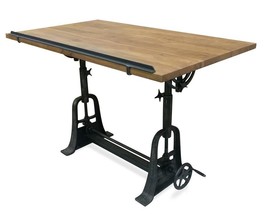 Industrial Architect&#39;s Office Desk - Adjustable Crank Cast Iron Base - Tilt Top - £1,422.85 GBP