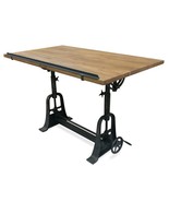 Industrial Architect&#39;s Office Desk - Adjustable Crank Cast Iron Base - T... - £1,421.07 GBP