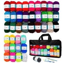 48 Pcs Crochet Yarn Kit, 1400 Yards 40 Colors Acrylic Yarn Skeins, 2 Crochet Hoo - £43.15 GBP