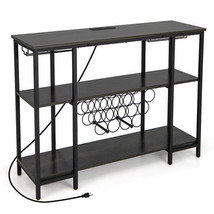 Industrial Wine Rack Wine Bar Cabinet with Storage Shelves-Gray - Color: Gray - $206.01 CAD