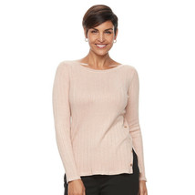 Croft &amp; Barrow Metallic Ribbed Knit Sweater w Gold buttons - Rose Gold - L - £31.97 GBP