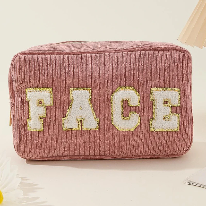 1PC Towel Embroidered Letter Corduroys Wash And Makeup Bag - £44.99 GBP