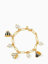 Kate Spade X Disney Alice in Wonderland Teacup Charm Bracelet Gold Pearls Enamel - £59.20 GBP