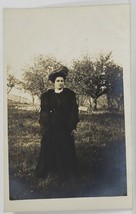 Rppc Woman with Large Hat Fur Stole Posing in Garden Postcard R4 - £7.15 GBP