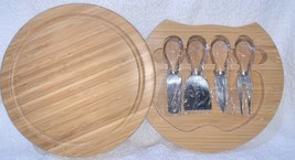 Vonshef Round CHEESE BOARD with Knives Bamboo Wood Serving Set Slide Pla... - $66.65
