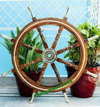 Nautical Collectible Marine Wooden Steering Ship Wheel Brass Pirate Whee... - £125.50 GBP