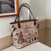  Graffiti Women Bags 2023  Designer Bag Famous   Print Leather  Bag Travel Tote  - £87.66 GBP