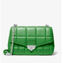 MICHAEL KORS SOHO LARGE PALM GREEN SILVER QUILTED LEATHER CROSSBODY BAGNWT! - £205.67 GBP