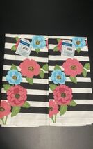LOT of 2 Kitchen Black &amp; White Stripe &amp; Floral Tea Dish Towels Retro Set... - $17.79