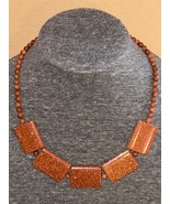 Vintage Orange Goldstone Beaded Necklace - £32.50 GBP