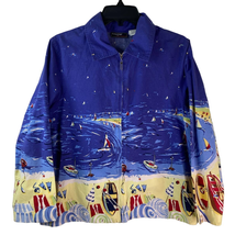 Onque Casuals Womens Shirt Jacket Size L Full Zip Novelty Beach Cotton Stretch - £18.97 GBP