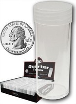 COIN STORAGE TUBES, clear plastic w/ screw on tops for Quarters (Qty = 5... - $4.48