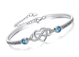 925 Sterling Silver Adjustable Infinity Heart Bangle - £145.69 GBP