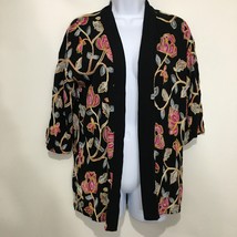 Braeve XS/S Multi-Color Floral Embroidered Black Kimono Wrap Jacket 3/4 ... - £25.06 GBP