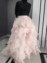 BLUSH PINK Ruffle Tulle Maxi Skirt Women Plus Size Party Prom Tulle Skirt image 4