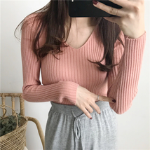 BEFORW Autumn Sweater Women Casual Slim V-Neck Bottoming Sweaters Solid ... - $16.00