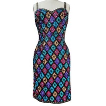 Vtg 80s Alyce Designs All Sequin Geometric Pattern Cocktail Dress Black/... - $98.01