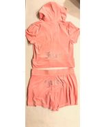 Juicy Couture Bling Velour Tracksuit Hoodie &amp; Shorts Set Flamingo Pink L... - €59,98 EUR