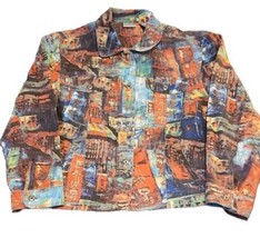 Chico&#39;s Denim Jacket Size 2 (L) Cotton Tokyo City Japanese Abstract Art ... - £23.94 GBP