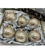 Set of 6 gold Christmas glass balls, hand painted ornaments with gifted box - $71.25