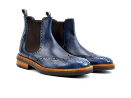 New Handmade Men&#39;s Blue patina Ankle High Boots for men custom leather shoe 2019 - £120.30 GBP