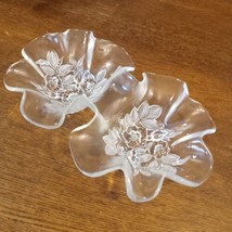 Etched Flowers Frost Divided Serving Glass Dish Bowl Candy Relish Floral Vtg 11&quot; - £21.98 GBP