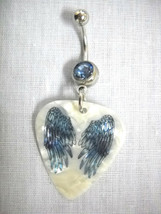 Blue Angel Wings Down Position Printed Guitar Pick 14g Baby Blue Cz Belly Ring - £4.86 GBP