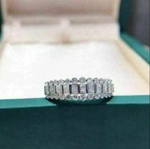 14K White Gold Finish 2Ct Baguette Cut Diamond Half Eternity Wedding Band Ring - £85.68 GBP