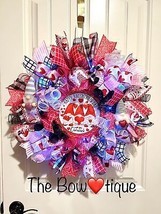 Handmade Valentine’s Gnome Hearts Ribbon Prelit Wreath 22 ins LED W12 - $80.00