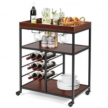 3 Tiers Storage Bar Serving Cart with Wine Rack - €86,57 EUR