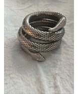 Vintage Unsigned 3 Coils Snake Silver Tone Mesh Bracelet - €55,75 EUR