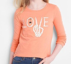 New Gap Kids Girls Orange Long Sleeve Crew Neck LOVE Graphic Cotton T-sh... - £11.74 GBP