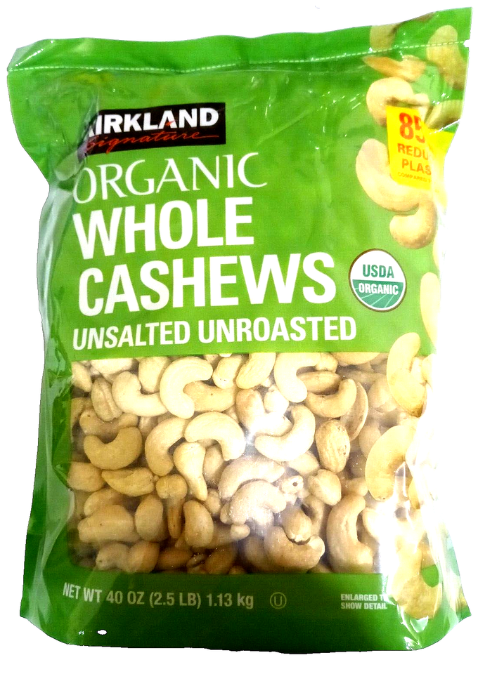 Kirkland Signature Organic Whole Cashews Unsalted Unroasted 40 Oz EXP 07... - $25.73