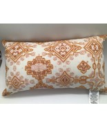 Cream Gold Embroidered Lumbar Throw Pillow Linen Blend Accent Cushion 12... - $31.20 CAD