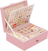 Qbestry Stud Earring Organizer For Girls Pink Jewelry Box For Earrings, Pink - £28.50 GBP