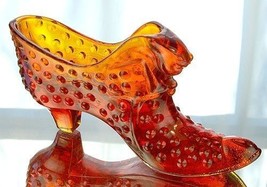 Fenton Art Glass Orange Slice Hobnail Cat Slipper Shoe Figurine 3995OR - £18.04 GBP