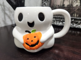 Halloween White Gost Holding Pumpkin Coffee Mug Decor NEW - $17.99