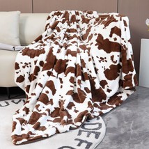 Brown, 51&quot; X 63&quot;, Rynghipy Cow Print Throw Blanket For Sofa Couch Double Sided - £35.55 GBP