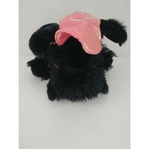 Black Soft Fluffy Dog Puppy Plush with Pink Backback &amp; Hat 9&quot; tall - £4.65 GBP
