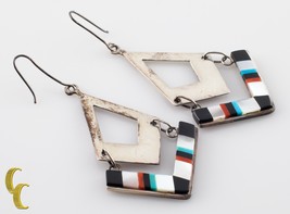 .925 Sterling Silver Coral/Turquoise/Mother Of Pearl &amp; Onyx  Earrings - £80.40 GBP